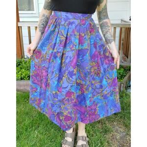 Vintage 80's-90's abstract floral midi skirt. Pretty watercolor look!